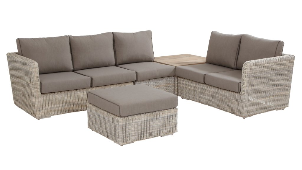 4 seasons outdoor elite loungeset with coffee table hocker and centre part